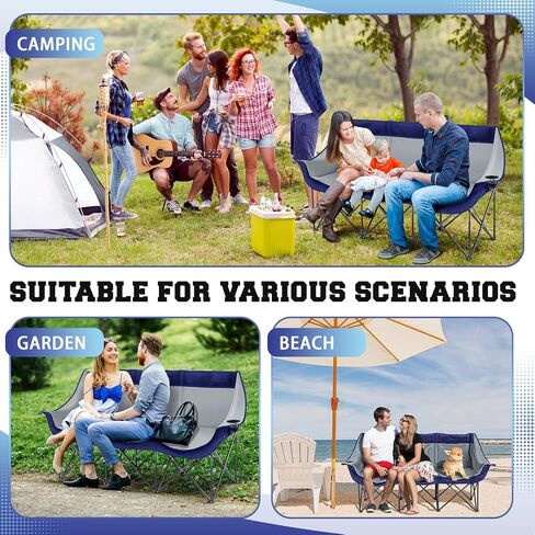 Oversized 3 Person Camping Chair Outdoor Folding Loveseat Sofa for 2-3 Person, Sturdy Lawn Chair Camping Couch with Cup Hold for Outdoor Sports Patio Camp Beach in Saudi Arabia