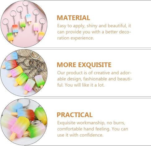 Toyvian 14pcs Creative Keychains Adorable Gradient Ice Cream Key Ring Pendants for Bags Crafts Multipurpose Hanging Ornaments with Workmanship in Saudi Arabia