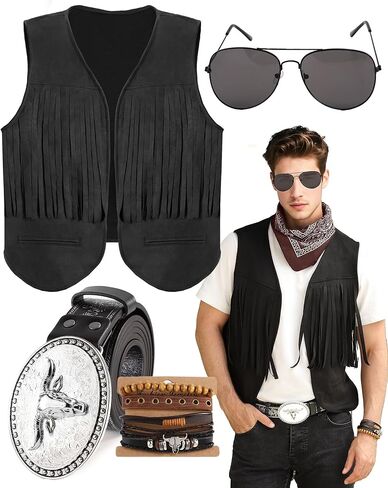 Western Cowboy Costume Outfit for Men,Cowboy Vest Buckle Belt Accessories for Halloween Cosplay Party in Kuwait