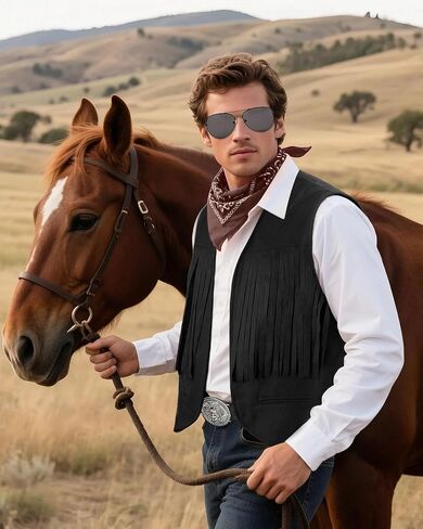 Western Cowboy Costume Outfit for Men,Cowboy Vest Buckle Belt Accessories for Halloween Cosplay Party in Kuwait