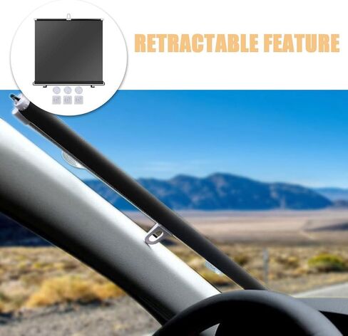 AmoSfun قابلة للسحب سيارة Sunshade 49 × 18 بوصة كوب شفط الزجاج الأمامي حماية الأشعة فوق البنفسجية للأشعة فوق البنفسجية للسائقين سهلة في التثبيت in Saudi Arabia