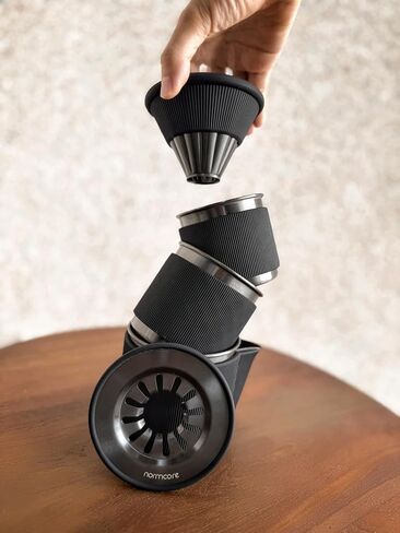Normcore 2-in-1 Pour Over Coffee Dripper, Brews 1-2 Cups Coffee Brewer, Use V60 and Wave Filter Paper Brewer, 304 Stainless Steel, Black in Saudi Arabia