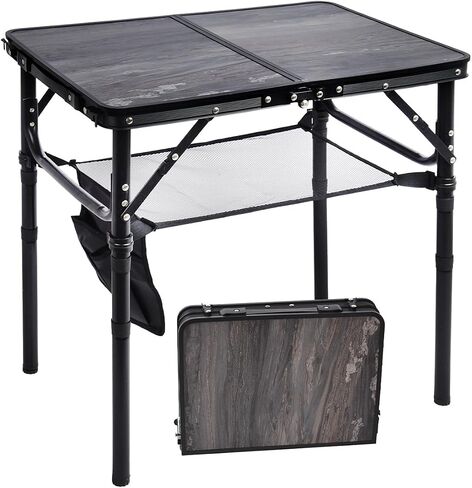Aluminum Foldable Table Portable Pinic Table Lightweight,3 Adjustable Height Table Small Card Table with Carry Handle for Outdoor Indoor (Black, 15.75" D x 23.6" W x 23.6" H) in Saudi Arabia