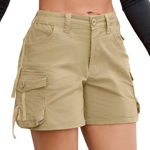 شورتات البضائع للنساء العصرية العالية العالية فائدة الصيف التمدد قطعت السراويل القصيرة مع جيوب السوستة in Kuwait