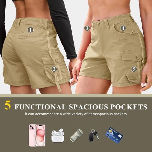 شورتات البضائع للنساء العصرية العالية العالية فائدة الصيف التمدد قطعت السراويل القصيرة مع جيوب السوستة in Kuwait