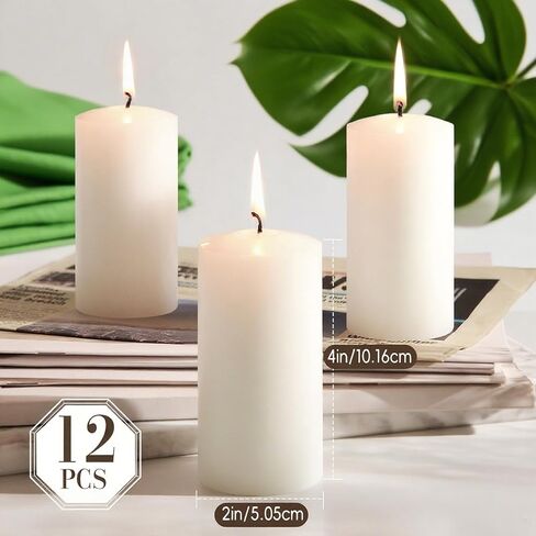 White Pillar Candles - 12 Packs Unscented Wax Pillar Candle, Long-Lasting 30 Hour Burn Time, 2x4 Inch, Elegant Decorative White Candles for Weddings, Centerpiece, Home Decor in Kuwait