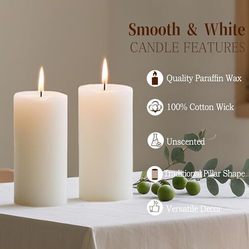 White Pillar Candles - 12 Packs Unscented Wax Pillar Candle, Long-Lasting 30 Hour Burn Time, 2x4 Inch, Elegant Decorative White Candles for Weddings, Centerpiece, Home Decor in Kuwait