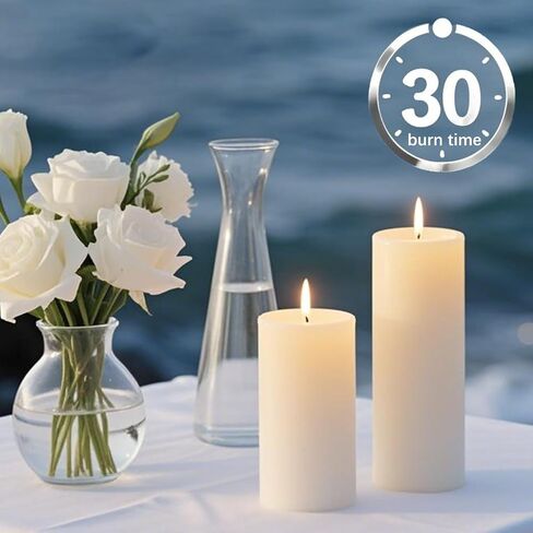 White Pillar Candles - 12 Packs Unscented Wax Pillar Candle, Long-Lasting 30 Hour Burn Time, 2x4 Inch, Elegant Decorative White Candles for Weddings, Centerpiece, Home Decor in Kuwait