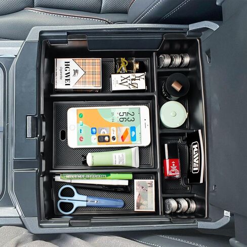 Center Console Organizer Compatible with 2023-2025 Ford F250 F350 F450 F550 Accessories, Interior Middle Armrest Storage Box Compartment Insert Tray (Full Console w/Bucket Seats ONLY), Black in Saudi Arabia