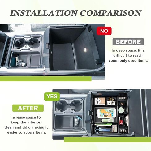 Center Console Organizer Compatible with 2023-2025 Ford F250 F350 F450 F550 Accessories, Interior Middle Armrest Storage Box Compartment Insert Tray (Full Console w/Bucket Seats ONLY), Black in Saudi Arabia