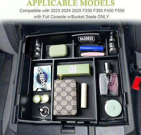 Center Console Organizer Compatible with 2023-2025 Ford F250 F350 F450 F550 Accessories, Interior Middle Armrest Storage Box Compartment Insert Tray (Full Console w/Bucket Seats ONLY), Black in Saudi Arabia