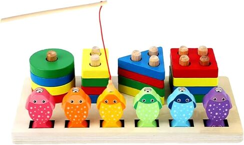 فرز الألعاب لمدة 1 2 3 4 سنوات ، ألعاب Montessori تكديس ألعاب الكتل الخشبية للأطفال الصغار في مرحلة ما قبل المدرسة المهارات الحركية عيد ميلاد Chirstmas هدية in Kuwait