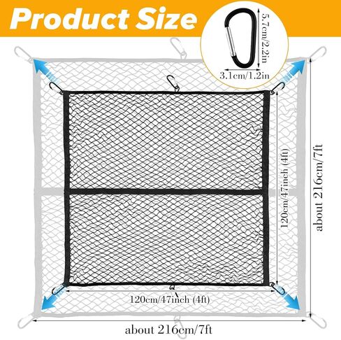 شبكة شحن لسيارات الدفع الرباعي سرير شاحنة سيارات الدفع الرباعي 4'x4 'تمتد إلى 7' x 7 'مع 6pcs metal carabiner طبقة واحدة متينة مرنة شبكية مرنة جدا in Saudi Arabia