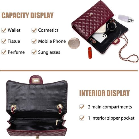 Quilted Crossbody Bag for Women Trendy Ladies Shoulder Bag Leather Cross Body Purses Clutch Bag with Chain Strap in Saudi Arabia