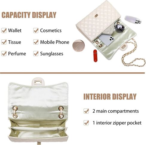 Quilted Crossbody Bag for Women Trendy Ladies Shoulder Bag Leather Cross Body Purses Clutch Bag with Chain Strap in Saudi Arabia