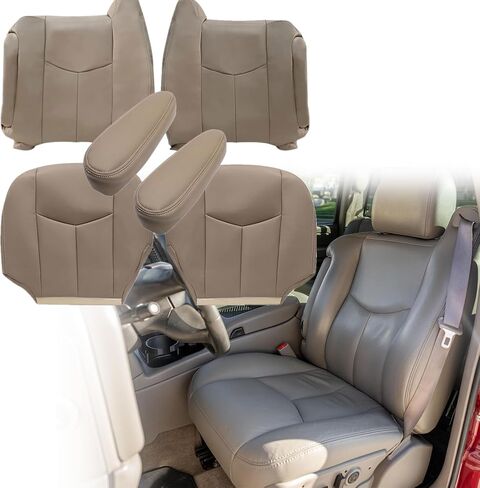 Priprilod # 922 Gray Leather Driver & Passenger Bottom & Top Lean Back & Armrests Compatible with Chevy Silverado Sierra Tahoe Suburban Avalanche Yukon Yukon XL 2003 2004 2005 2006 in Kuwait