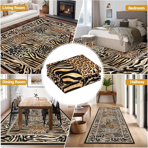 Leopard Runner Rug 2x6, Soft Leopard Patchwork Print Washable Rug Runners for Hallways Non-Slip Kitchen Runner, Low Pile Carpet Runners for Bedroom Laundry Kitchen, Brown in Saudi Arabia