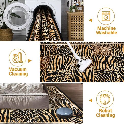 Leopard Runner Rug 2x6, Soft Leopard Patchwork Print Washable Rug Runners for Hallways Non-Slip Kitchen Runner, Low Pile Carpet Runners for Bedroom Laundry Kitchen, Brown in Saudi Arabia