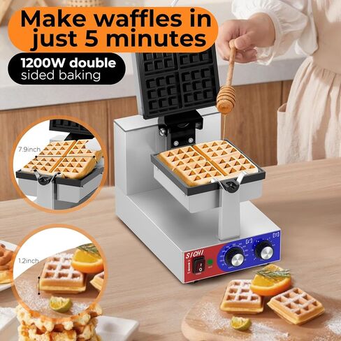 ماكينة صنع الوافل البلجيكية غير اللاصقة من سيشي مع تسخين 550 درجة فهرنهايت والتحكم في المؤقت، ماكينة صنع الوافل الكهربائية التجارية، ماكينة صنع الوافل المستديرة بقدرة 1200 وات للمطعم والمطبخ، والمنزل، وحانات الوجبات الخفيفة، وإفطار الحلوى in Kuwait