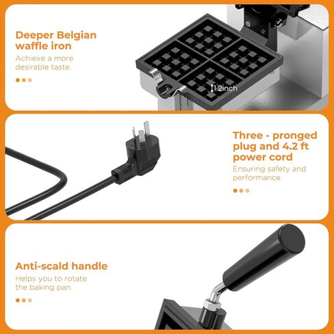 ماكينة صنع الوافل البلجيكية غير اللاصقة من سيشي مع تسخين 550 درجة فهرنهايت والتحكم في المؤقت، ماكينة صنع الوافل الكهربائية التجارية، ماكينة صنع الوافل المستديرة بقدرة 1200 وات للمطعم والمطبخ، والمنزل، وحانات الوجبات الخفيفة، وإفطار الحلوى in Kuwait