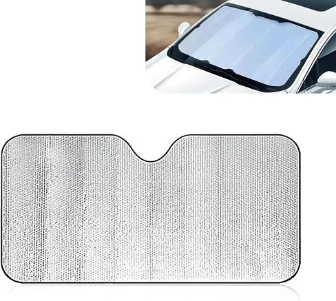 Shakas Front Windshield Sunshield ، 51 بوصة × 24 بوصة عزل حراري مقاوم لأشعة الشمس 4 مواسم واقي عالمي ، ملحق محمول سهلة القابلة للطي ، لمعظم السيارات والشاحنات وسيارات الدفع الرباعي (Silver #L) in Kuwait