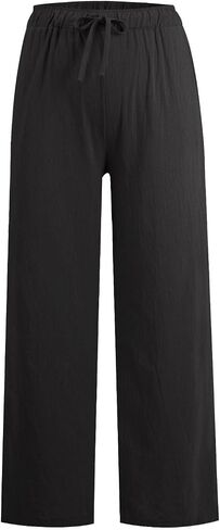 Cotton Linen Pants for Women,Summer Wide Leg Casual Loose Drawstring High Waist Palazzo Pants with Pockets in Saudi Arabia