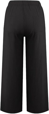 Cotton Linen Pants for Women,Summer Wide Leg Casual Loose Drawstring High Waist Palazzo Pants with Pockets in Saudi Arabia