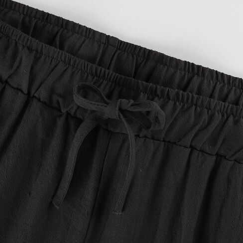 Cotton Linen Pants for Women,Summer Wide Leg Casual Loose Drawstring High Waist Palazzo Pants with Pockets in Saudi Arabia