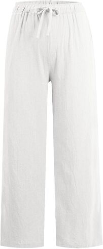 Cotton Linen Pants for Women,Summer Wide Leg Casual Loose Drawstring High Waist Palazzo Pants with Pockets in Saudi Arabia
