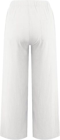 Cotton Linen Pants for Women,Summer Wide Leg Casual Loose Drawstring High Waist Palazzo Pants with Pockets in Saudi Arabia