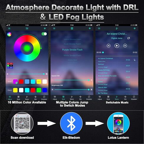 2Pcs Led Driving Light RGB Pods with Smartphone APP Control 3000K Amber Yellow Fog Lights 6000K White 60W 6000LM Flashing & Music Mode Spotlight Offroad Fog Light for Truck ATV,SUV (U9-RGB) in Saudi Arabia