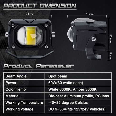2Pcs Led Driving Light RGB Pods with Smartphone APP Control 3000K Amber Yellow Fog Lights 6000K White 60W 6000LM Flashing & Music Mode Spotlight Offroad Fog Light for Truck ATV,SUV (U9-RGB) in Saudi Arabia