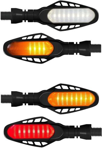 16 LEDs Motorcycle Flowing Turn Signal Lights, 1 Pair Motorcycle 12V Taillight Daytime Running Indicator Lamps, Smoke Lens Universal Fit for M10(3/8") Motorbike, Amber Light +Red Light in Saudi Arabia