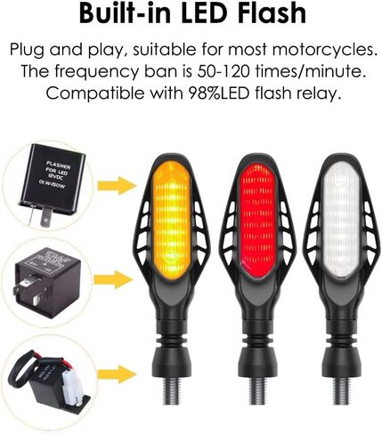 16 LEDs Motorcycle Flowing Turn Signal Lights, 1 Pair Motorcycle 12V Taillight Daytime Running Indicator Lamps, Smoke Lens Universal Fit for M10(3/8") Motorbike, Amber Light +Red Light in Saudi Arabia