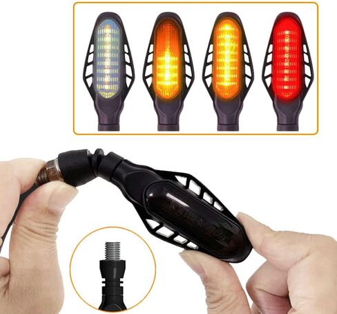 16 LEDs Motorcycle Flowing Turn Signal Lights, 1 Pair Motorcycle 12V Taillight Daytime Running Indicator Lamps, Smoke Lens Universal Fit for M10(3/8") Motorbike, Amber Light +Red Light in Saudi Arabia