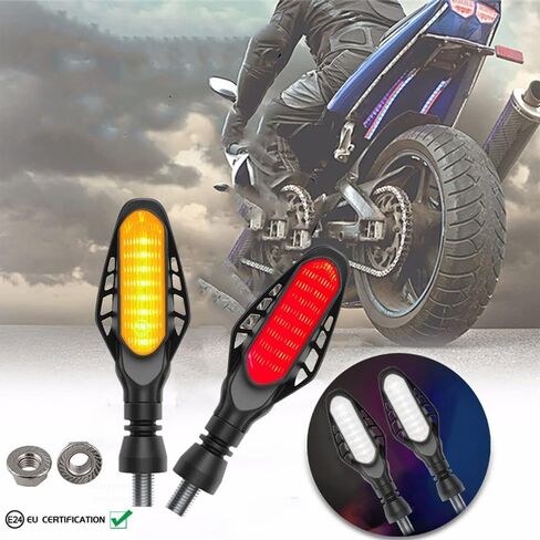 16 LEDs Motorcycle Flowing Turn Signal Lights, 1 Pair Motorcycle 12V Taillight Daytime Running Indicator Lamps, Smoke Lens Universal Fit for M10(3/8") Motorbike, Amber Light +Red Light in Saudi Arabia