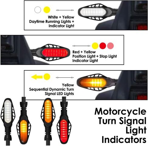 16 LEDs Motorcycle Flowing Turn Signal Lights, 1 Pair Motorcycle 12V Taillight Daytime Running Indicator Lamps, Smoke Lens Universal Fit for M10(3/8") Motorbike, Amber Light +Red Light in Saudi Arabia
