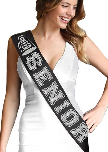 Rhinestonesash Senior Sash Cheer Black - SASHES SASHES Premium Grade - Cheer Squad Supplies in Saudi Arabia