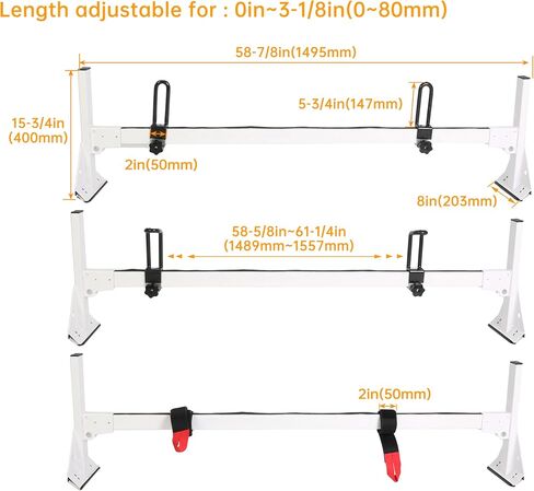 HECASA Roof Racks Compatible with 1996-2023 Chevy Chevrolet Express Fullsize 750 LBS Roof Cargo Rack 59" Van 3 bar Ladder in Saudi Arabia