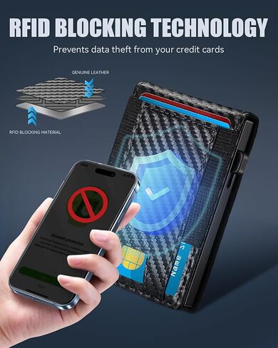 محفظة للرجال ذبابة رجال مع حامل بطاقة منبثقة ، فتحة نقدية مرنة ، فتحات جلدية ، محفظة RFID BIFOLD BIFOLD MINSITALIST للرجال مع نافذة الهوية (ألياف الكربون) in Saudi Arabia