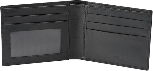 بولينيزيان الوشم محفظة bifold للرجال الجلود الأصلية ، "مانو" الوشم الفن من يوجين تازي - أسود مع الفن الأحمر من ناكوا in Kuwait