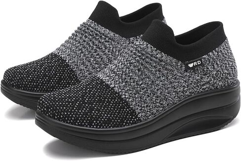 White Women's Slip-on Walking Shoes Mesh Breathe Air Cushion Arch Support Sock Sneakers for Women Ladys Girls Fashion Platform Lightweight Loafers Non-Slip Nursing Work Running Shoes Size11 in Saudi Arabia