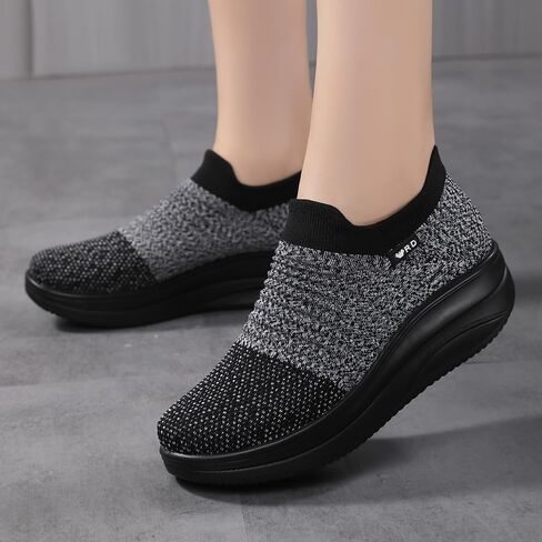 White Women's Slip-on Walking Shoes Mesh Breathe Air Cushion Arch Support Sock Sneakers for Women Ladys Girls Fashion Platform Lightweight Loafers Non-Slip Nursing Work Running Shoes Size11 in Saudi Arabia