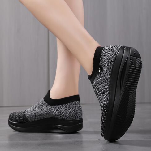White Women's Slip-on Walking Shoes Mesh Breathe Air Cushion Arch Support Sock Sneakers for Women Ladys Girls Fashion Platform Lightweight Loafers Non-Slip Nursing Work Running Shoes Size11 in Saudi Arabia