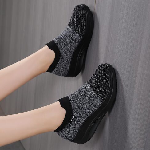 White Women's Slip-on Walking Shoes Mesh Breathe Air Cushion Arch Support Sock Sneakers for Women Ladys Girls Fashion Platform Lightweight Loafers Non-Slip Nursing Work Running Shoes Size11 in Saudi Arabia