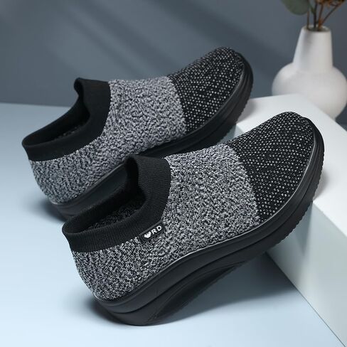 White Women's Slip-on Walking Shoes Mesh Breathe Air Cushion Arch Support Sock Sneakers for Women Ladys Girls Fashion Platform Lightweight Loafers Non-Slip Nursing Work Running Shoes Size11 in Saudi Arabia