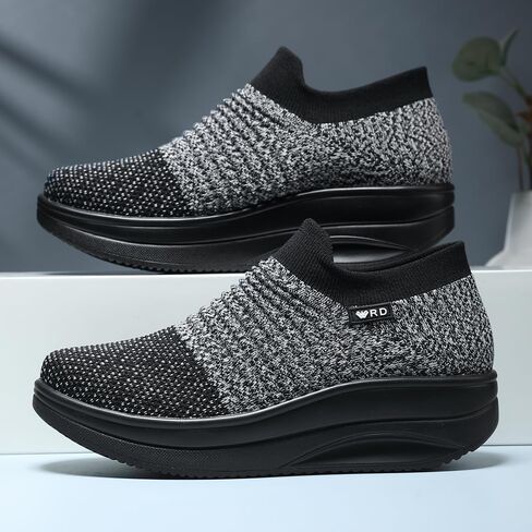 White Women's Slip-on Walking Shoes Mesh Breathe Air Cushion Arch Support Sock Sneakers for Women Ladys Girls Fashion Platform Lightweight Loafers Non-Slip Nursing Work Running Shoes Size11 in Saudi Arabia