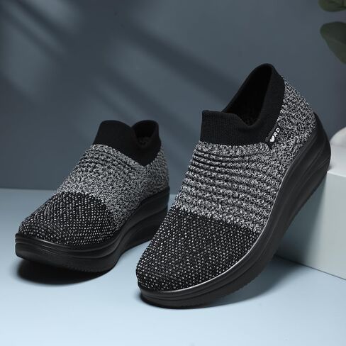 White Women's Slip-on Walking Shoes Mesh Breathe Air Cushion Arch Support Sock Sneakers for Women Ladys Girls Fashion Platform Lightweight Loafers Non-Slip Nursing Work Running Shoes Size11 in Saudi Arabia