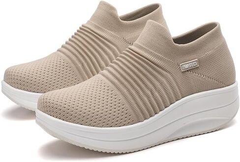 White Women's Slip-on Walking Shoes Mesh Breate Air Cushion Arch Arch Soft Sock Sockers for Women Ladys Girls Fashion Platform Lightweight Laffors Non Slip Runing Running Size 11 in Kuwait