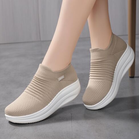 White Women's Slip-on Walking Shoes Mesh Breate Air Cushion Arch Arch Soft Sock Sockers for Women Ladys Girls Fashion Platform Lightweight Laffors Non Slip Runing Running Size 11 in Kuwait